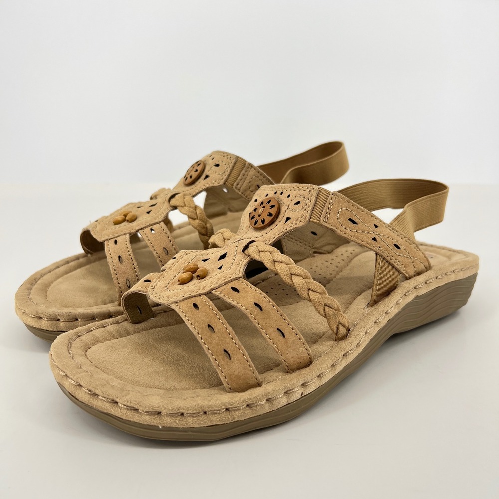 Earth Spirit Sandals Womens 10 Tan Boho Braided Slingback Andi Gelron 2000 - Picture 2 of 8
